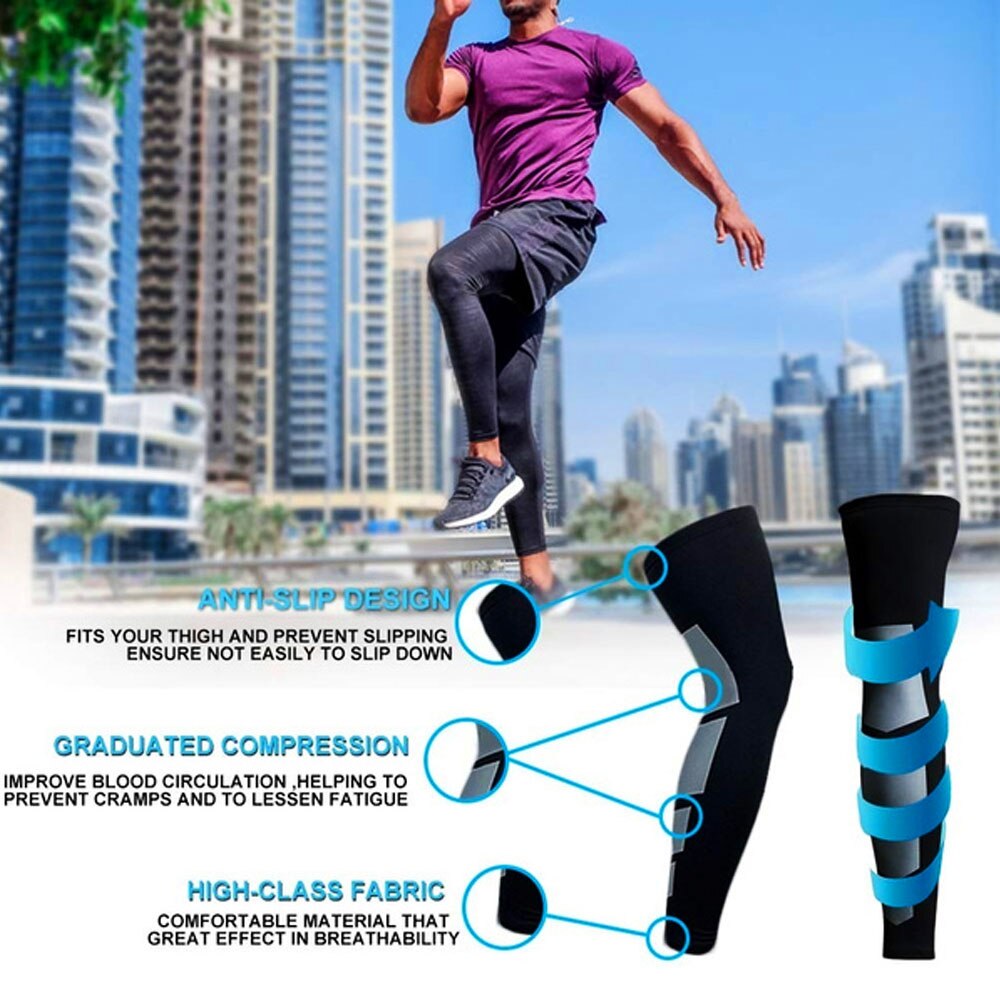 Golfer Full Length Leg Compression Sleeve, Basketball Knee Brace Protect Calf, Shin Splint Support for Pain Relief and Recovery.