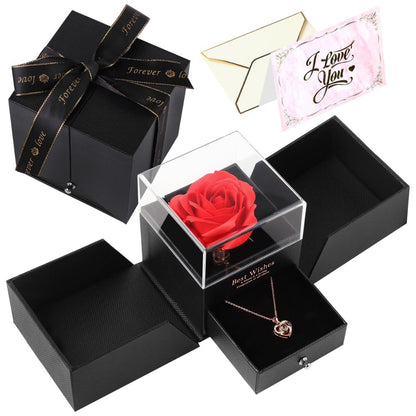 Eternal Flower Soap Rose, Jewelry Box with Heart Necklace Romantic Surprise Gift for Wife, Girlfriend and Your Loved Ones.