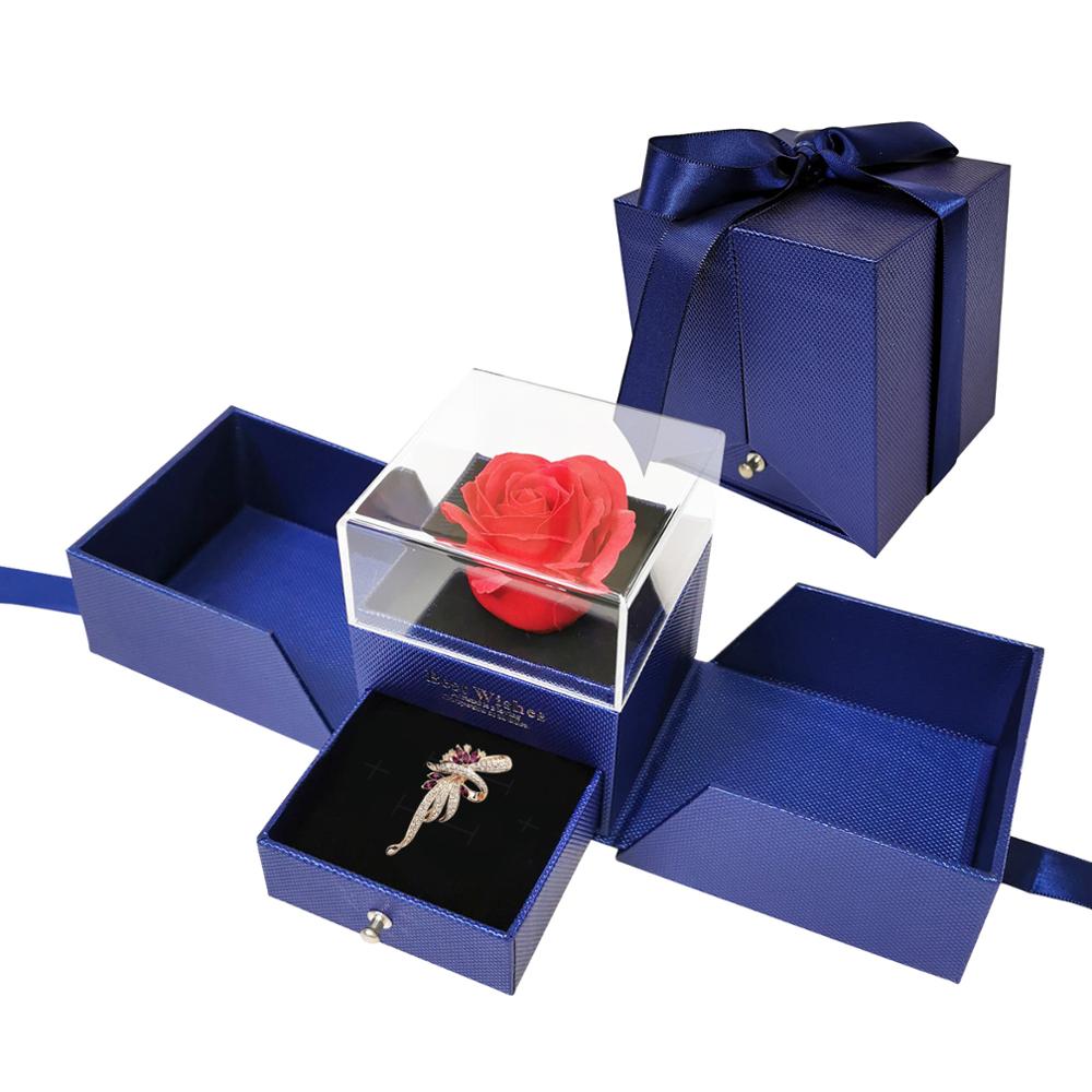 Eternal Flower Soap Rose, Jewelry Box with Heart Necklace Romantic Surprise Gift for Wife, Girlfriend and Your Loved Ones.