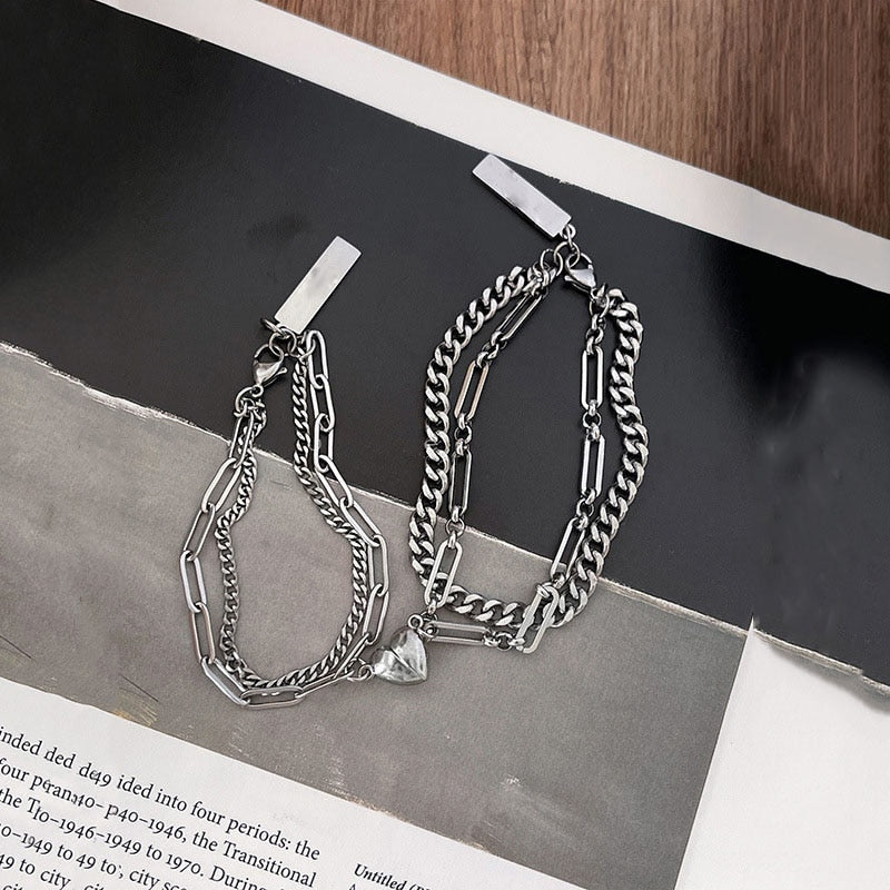 Fashion Halves Heart Magnetic Couple Bracelets for Women Pendant Man Bracelets Couple Friendship Bracelets for Girls Jewelry