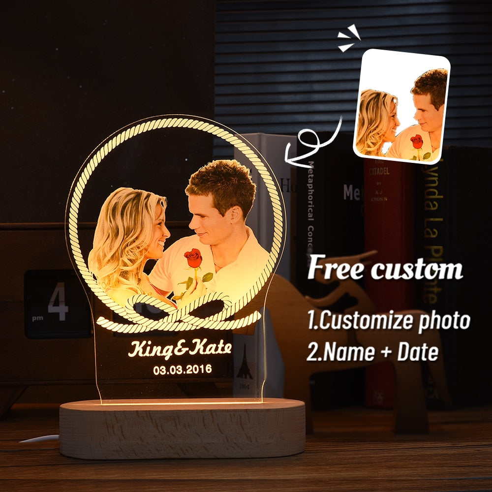 Personalized 3D Photo Lamp Custom Photo and Text Customization. Wedding, Anniversary, Birthday 3D Night Light Gifts. 15 Ordered