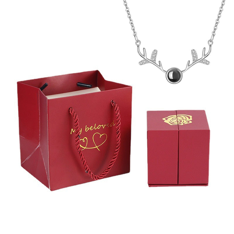 100 Languages I Love You Pendant Hexagram Projection Necklace with Luxury Rose Gift Box New Romantic Accessories