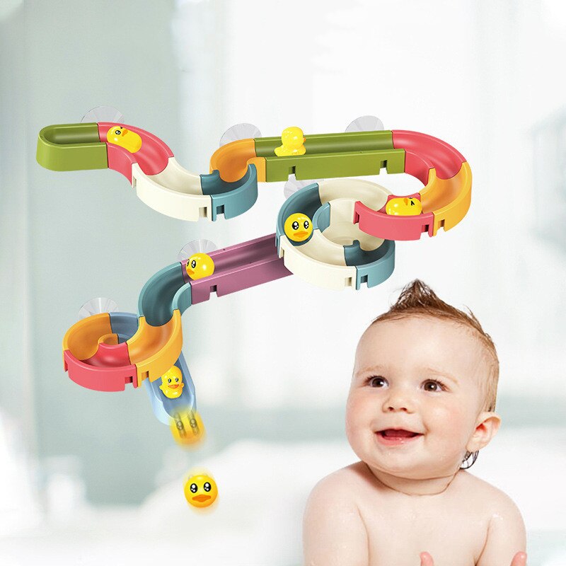 Baby Bath Toys, Wall Bathtub Toy, Assembling Slide Wind-Up Duck Slide, Bathroom Shower Tracks, Water Toys for Toddlers Kids Gifts