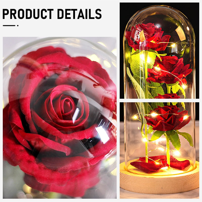 Romantic Eternal Rose Led Night Lamp, Bedroom Bedside Lights. AAA Battery Powered, Batteries not Included.