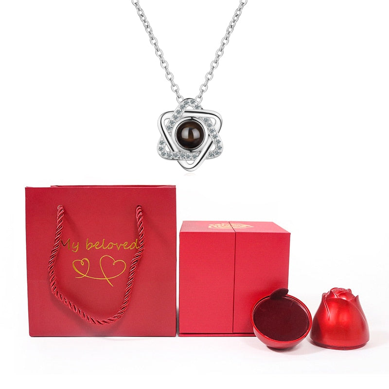 100 Languages I Love You Pendant Hexagram Projection Necklace with Luxury Rose Gift Box New Romantic Accessories