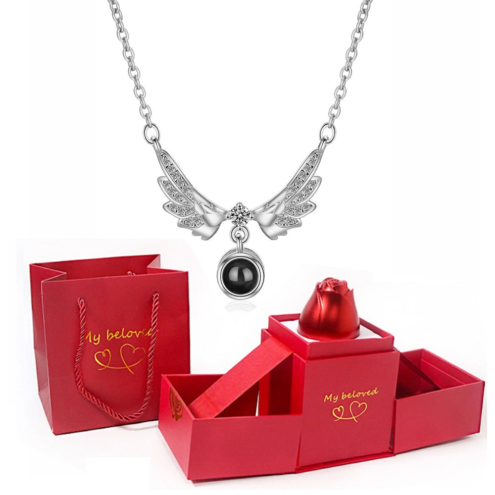 100 Languages I Love You Pendant Hexagram Projection Necklace with Luxury Rose Gift Box New Romantic Accessories