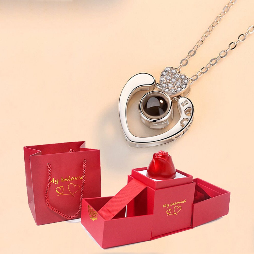 100 Languages I Love You Pendant Hexagram Projection Necklace with Luxury Rose Gift Box New Romantic Accessories