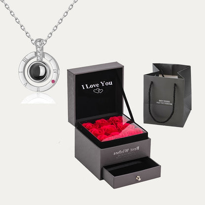 Projection Necklace With Roses Gift Box 100 Language I Love You Pendant Jewelry For Girlfriend Gifts 2022 Romantic Accessories