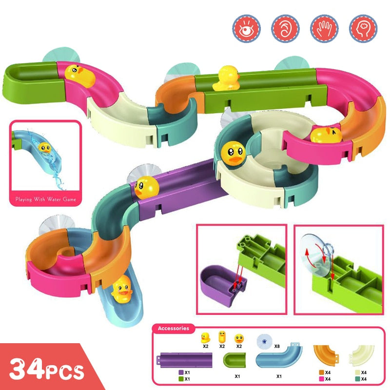 Baby Bath Toys, Wall Bathtub Toy, Assembling Slide Wind-Up Duck Slide, Bathroom Shower Tracks, Water Toys for Toddlers Kids Gifts