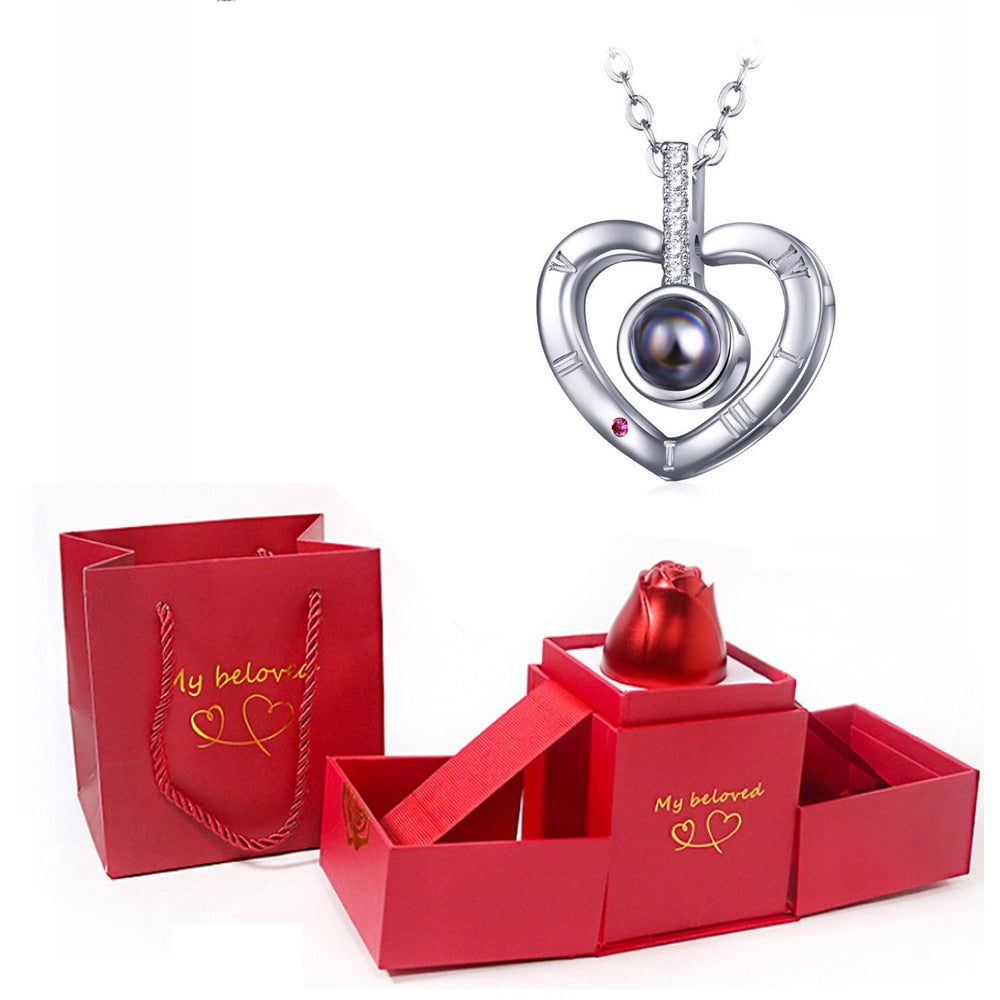 100 Languages I Love You Pendant Hexagram Projection Necklace with Luxury Rose Gift Box New Romantic Accessories