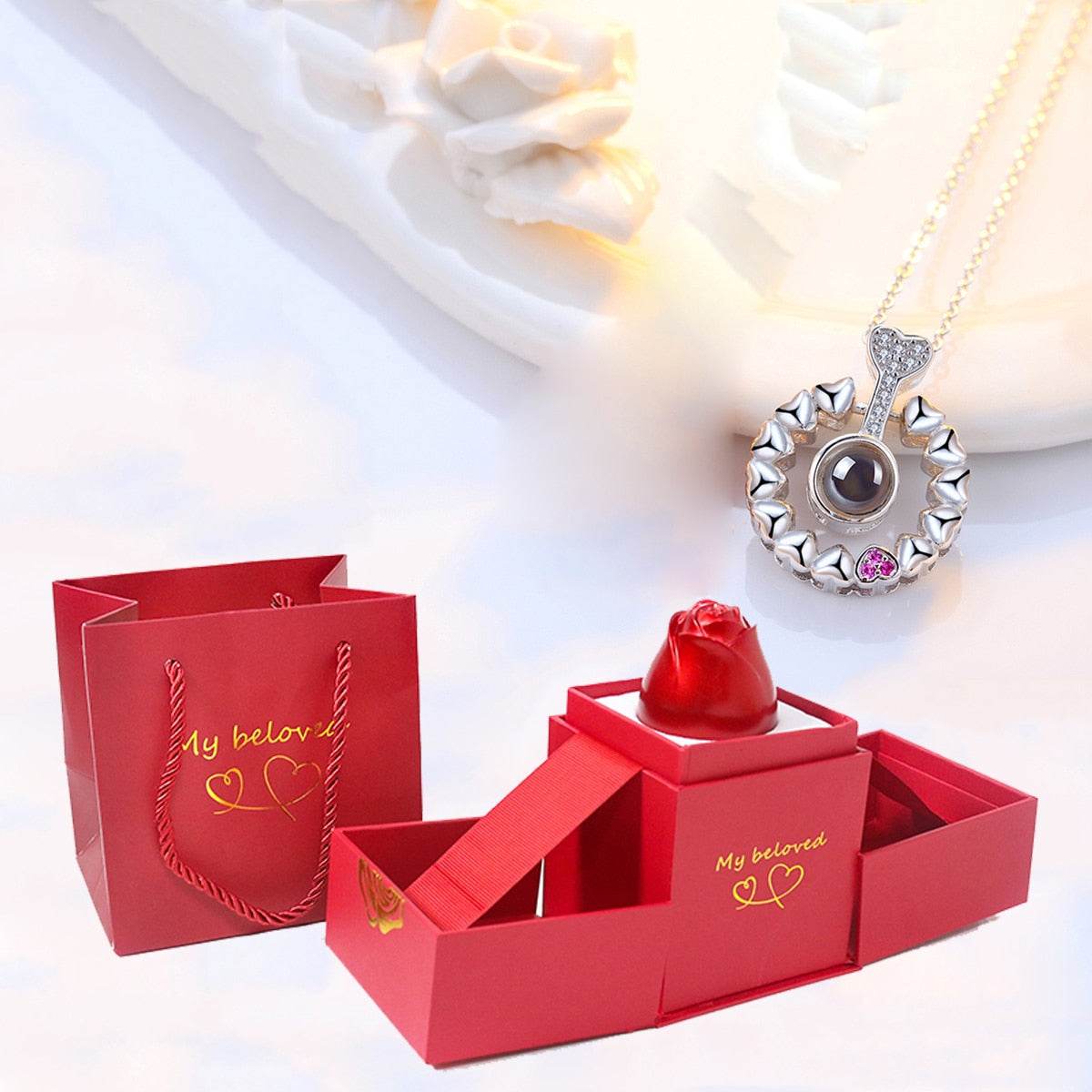 100 Languages I Love You Pendant Hexagram Projection Necklace with Luxury Rose Gift Box New Romantic Accessories