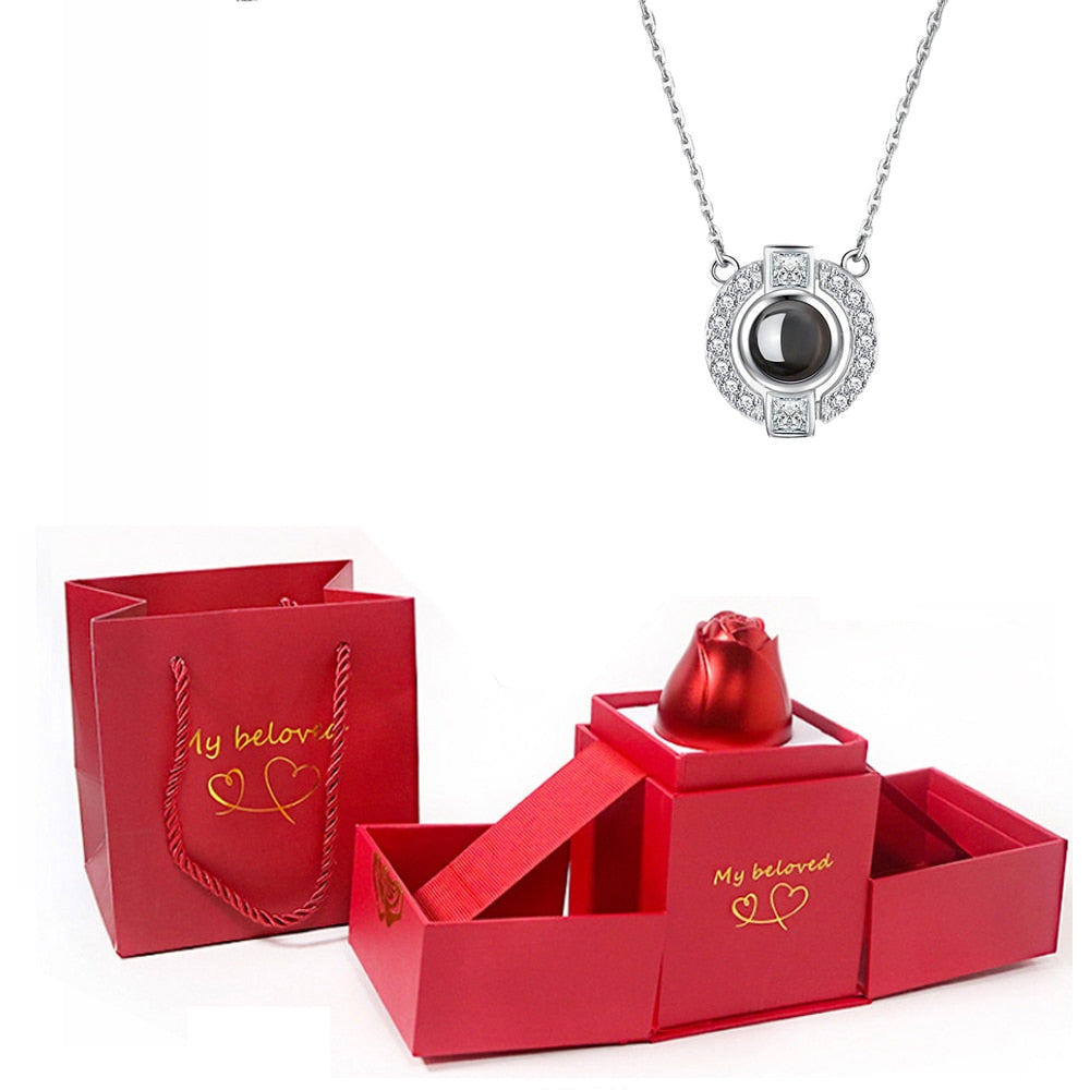 100 Languages I Love You Pendant Hexagram Projection Necklace with Luxury Rose Gift Box New Romantic Accessories