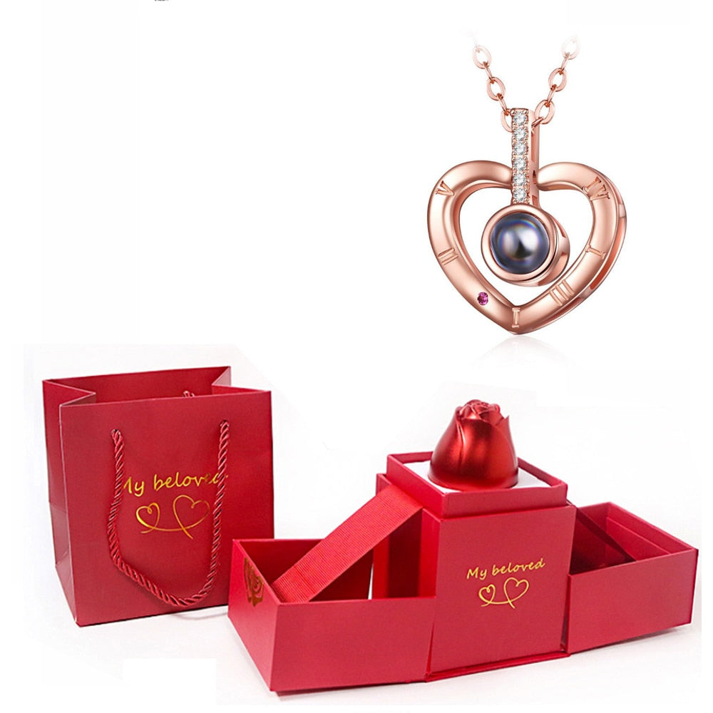 100 Languages I Love You Pendant Hexagram Projection Necklace with Luxury Rose Gift Box New Romantic Accessories