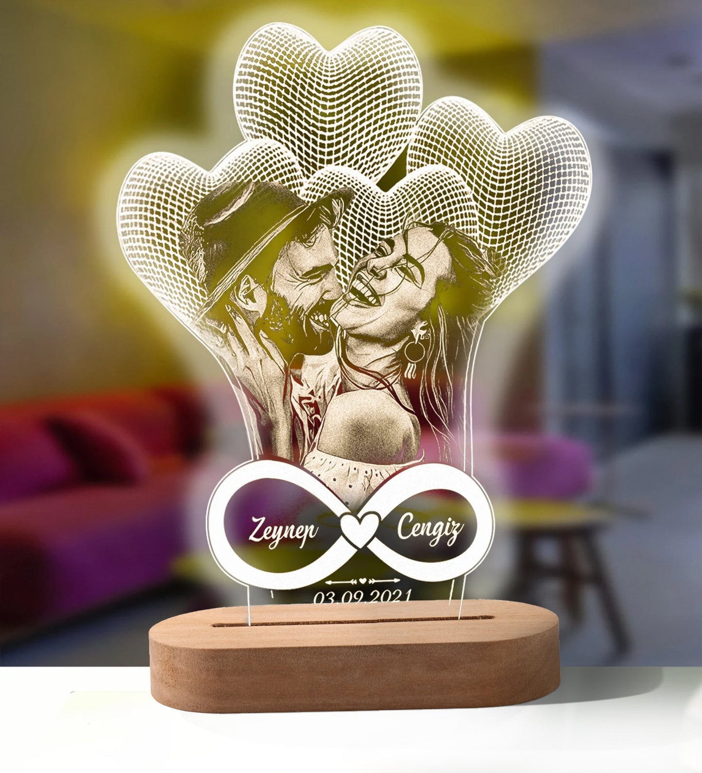 Personalized 3D Photo Lamp Custom Photo and Text Customization. Wedding, Anniversary, Birthday 3D Night Light Gifts. 15 Ordered