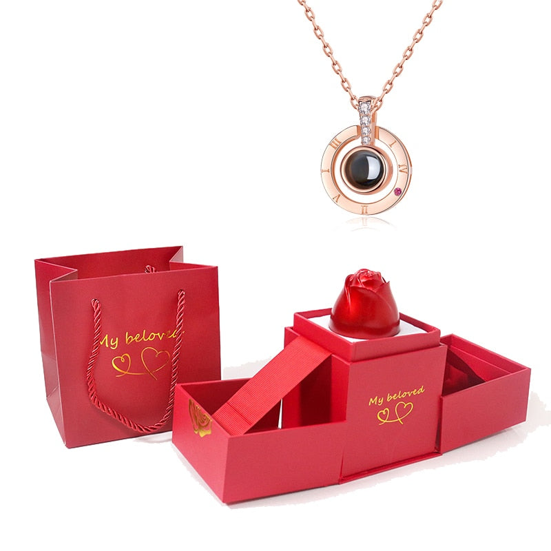 100 Languages I Love You Pendant Hexagram Projection Necklace with Luxury Rose Gift Box New Romantic Accessories