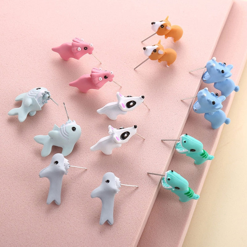 FREE GIFT - 2pcs Animal kids Earring, Cute Dinosaur, Little Dog, Whale, Clay Bite Ear Jewelry, Funny Gifts Fashion Accessories