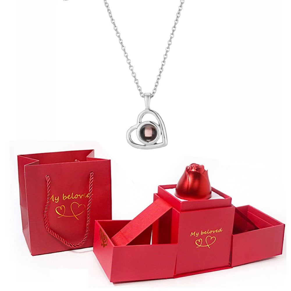 100 Languages I Love You Pendant Hexagram Projection Necklace with Luxury Rose Gift Box New Romantic Accessories