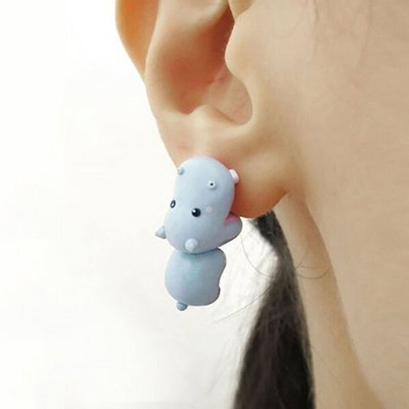 FREE GIFT - 2pcs Animal kids Earring, Cute Dinosaur, Little Dog, Whale, Clay Bite Ear Jewelry, Funny Gifts Fashion Accessories