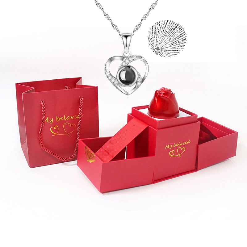 100 Languages I Love You Pendant Hexagram Projection Necklace with Luxury Rose Gift Box New Romantic Accessories