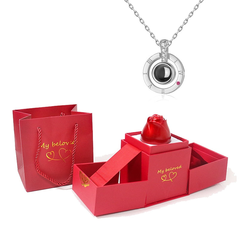 100 Languages I Love You Pendant Hexagram Projection Necklace with Luxury Rose Gift Box New Romantic Accessories