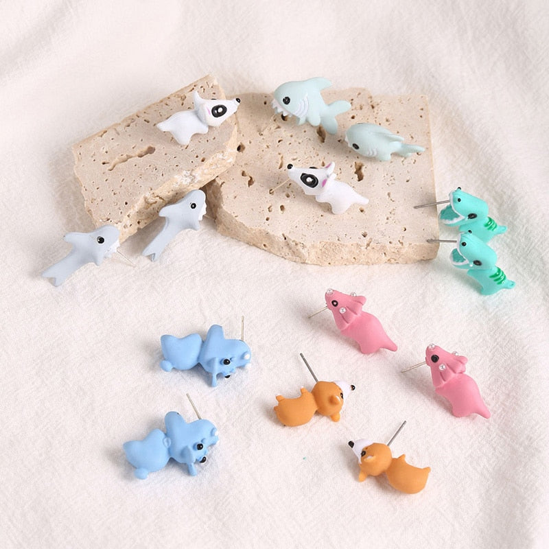 FREE GIFT - 2pcs Animal kids Earring, Cute Dinosaur, Little Dog, Whale, Clay Bite Ear Jewelry, Funny Gifts Fashion Accessories