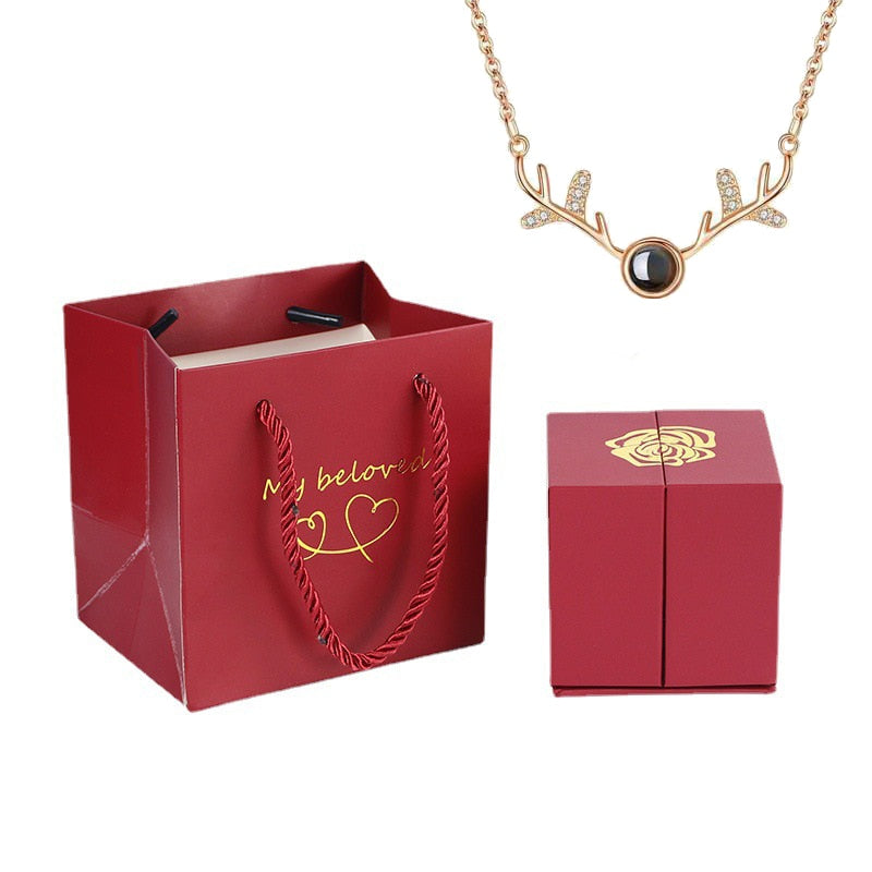 100 Languages I Love You Pendant Hexagram Projection Necklace with Luxury Rose Gift Box New Romantic Accessories