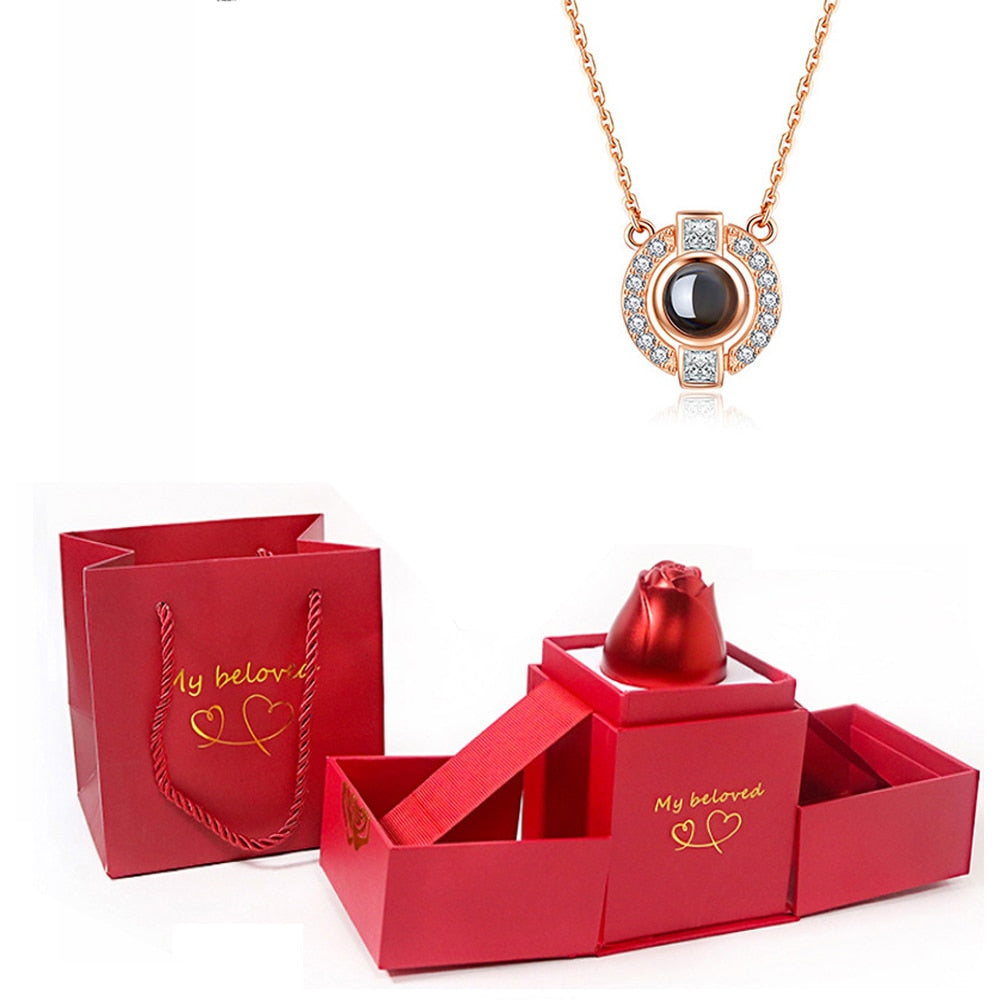 100 Languages I Love You Pendant Hexagram Projection Necklace with Luxury Rose Gift Box New Romantic Accessories