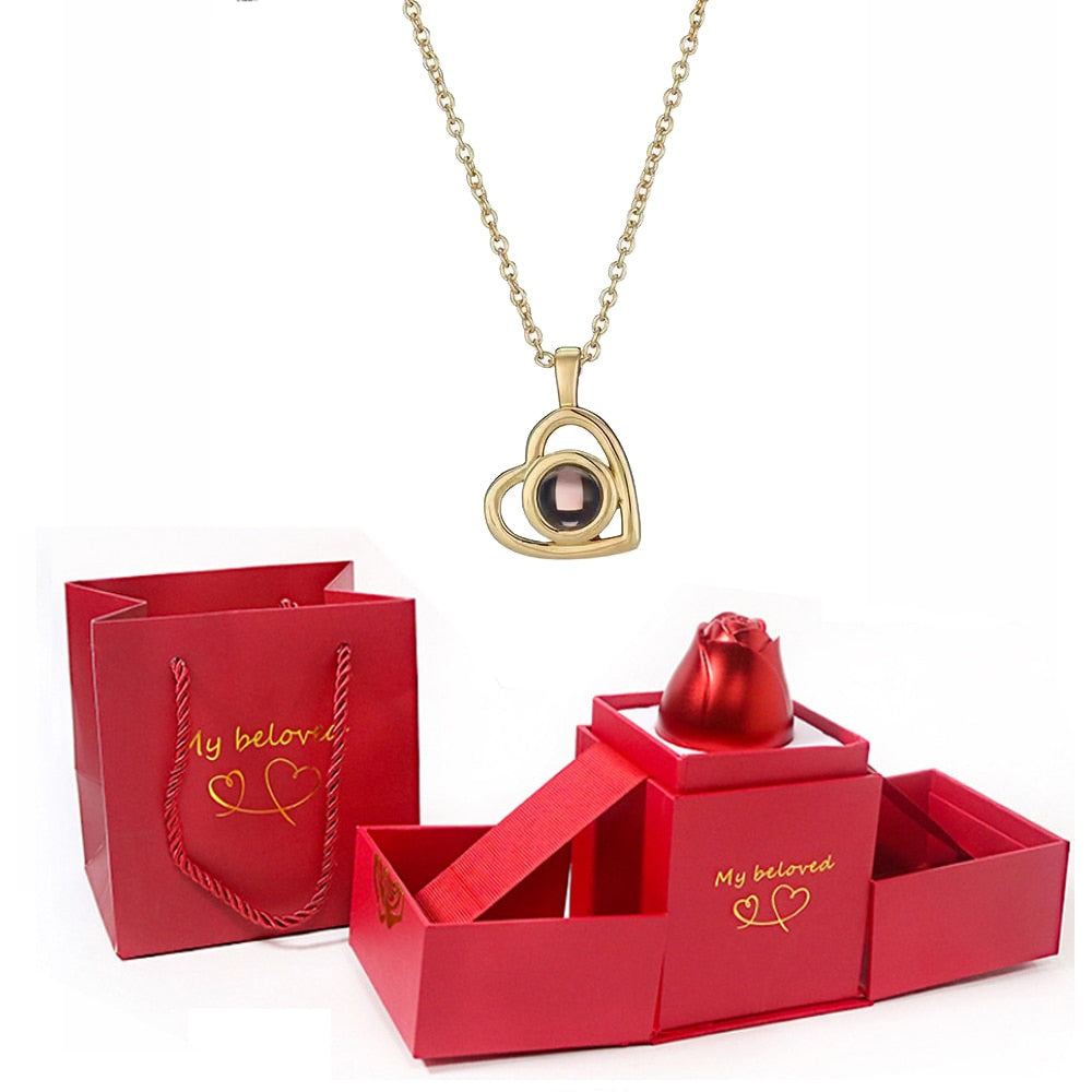 100 Languages I Love You Pendant Hexagram Projection Necklace with Luxury Rose Gift Box New Romantic Accessories