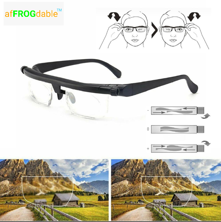 AfFROGdable Adjustable Strength Glasses, Lens Eyewear Distance Reading Glasses, Focus for-6DTo+3D Variable Correction Myopia Glasses